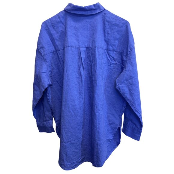 Future Collective Gabriella Purple Button-Down Shirt Small 55%Linen 45%Rayon - Picture 2 of 5